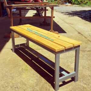Ghế chân sắt mặt gỗ thông dài 1m ngồi xông hơi 02 người